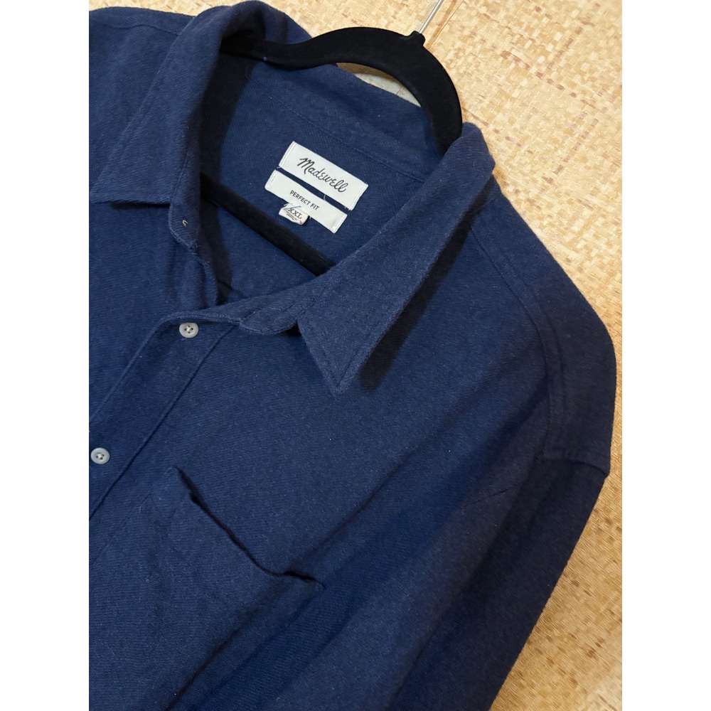 Madewell Mens XXL Perfect Fit Flannel Long Sleeve Button Down Shirt Navy Blue